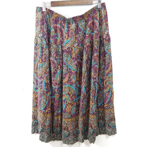 Venezia Paisley Purple Blue Midi Pull On Skirt - Picture 4 of 8